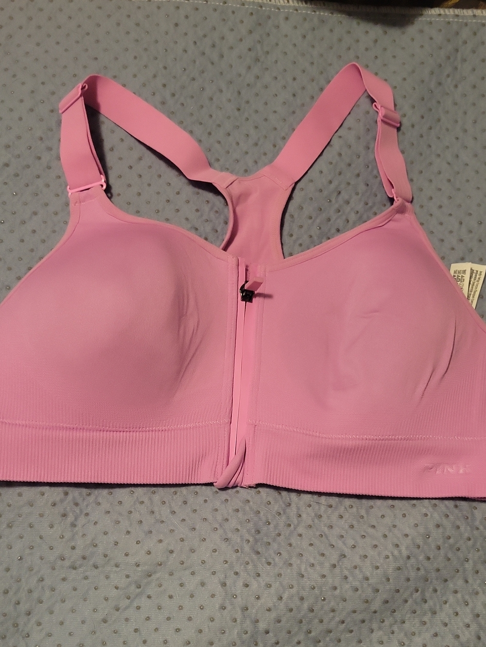 PINK Victoria's Secret Light Pink Front-Zip Racerback Sports Bra